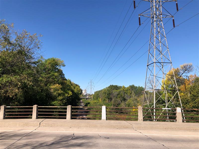 View of guard rail on Cedar Lake Road bridge