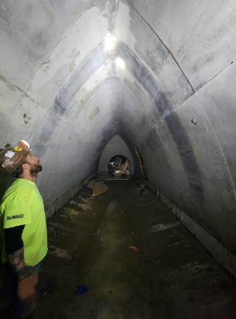 Construction worker looking into Central City Tunnel