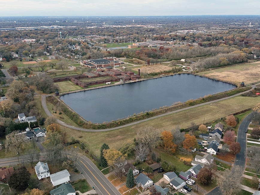 aerial photography of the project location near the Columbia Heights water treatment plant. 