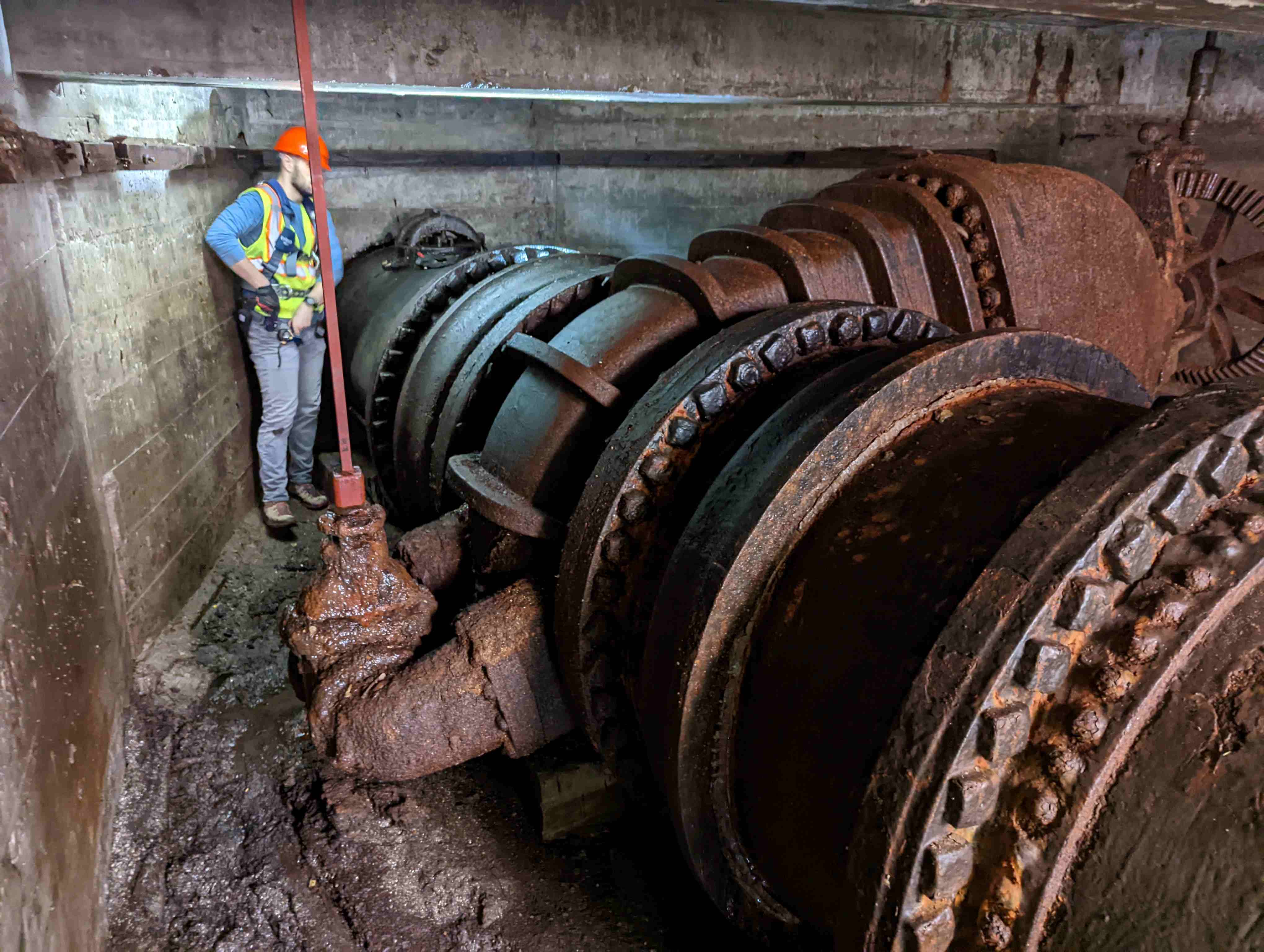 Transmission water main going into gate valve. Transmission water main going into gate valve.