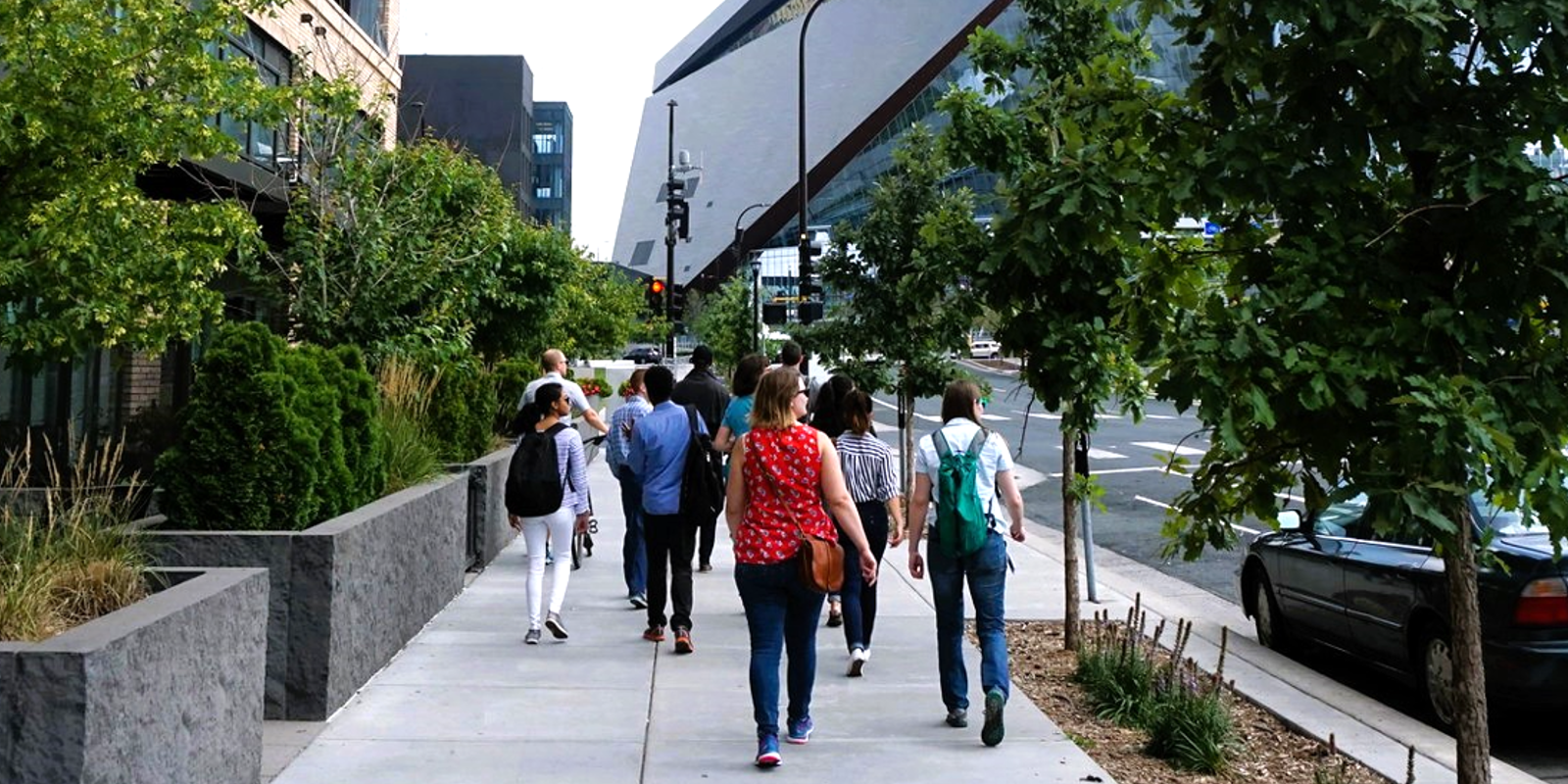 People walking downtown People walking downtown