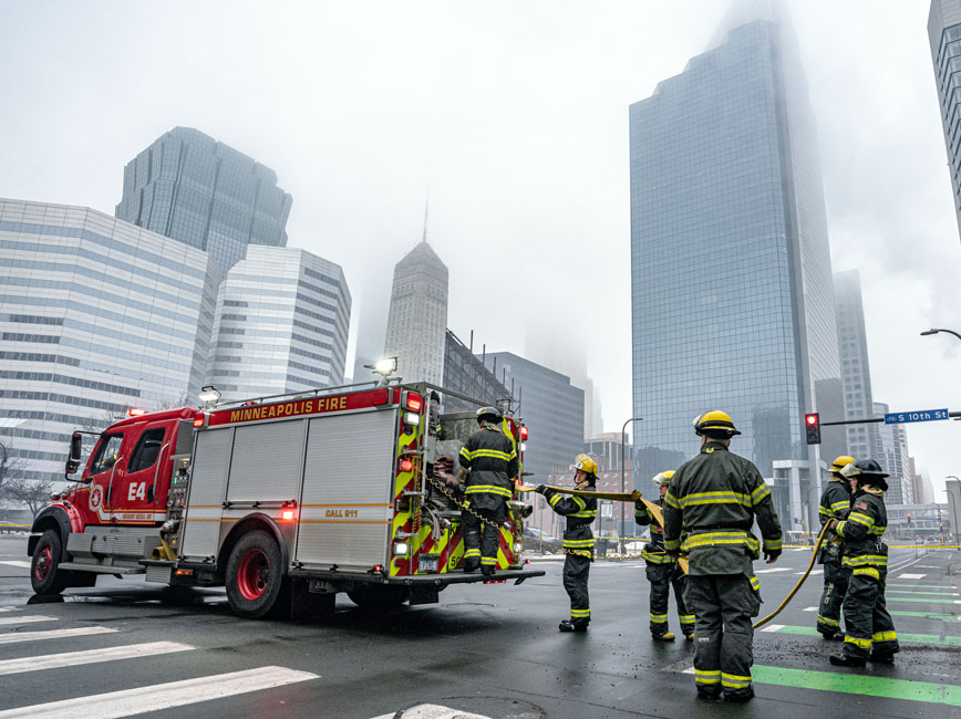 Minneapolis firefighters at the Drake hotel fire.