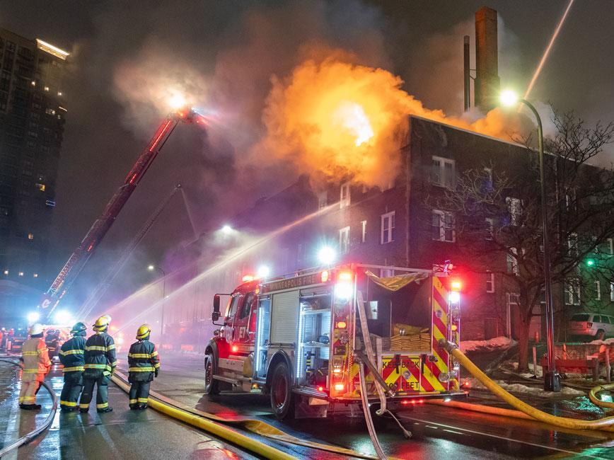 Firefighters putting out a fire