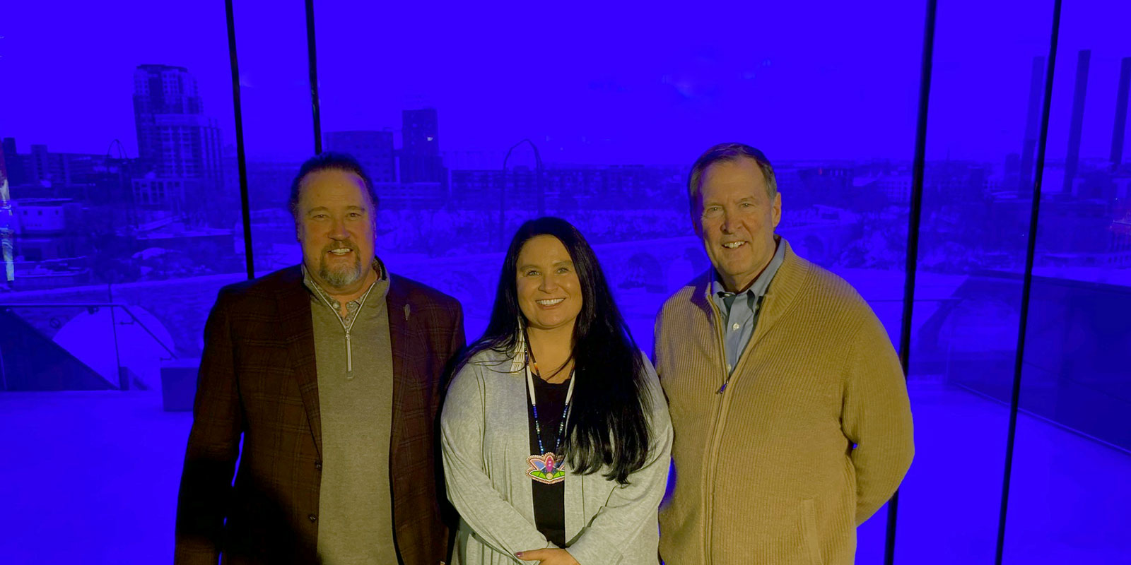 Friends of the Falls, former Council Member Robert Lilligren, President Shelley Buck, and Council Member Rainville