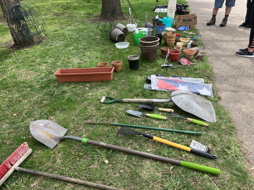 Garden tools available as part of a garden swap.