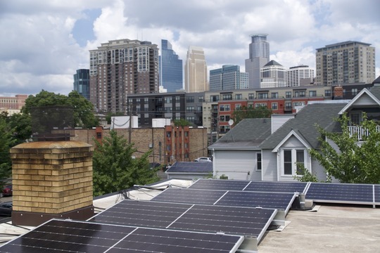 Solar panels on building in Minneapolis Solar panels on building in Minneapolis
