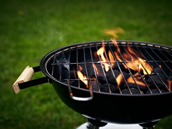 burning barbecue grill