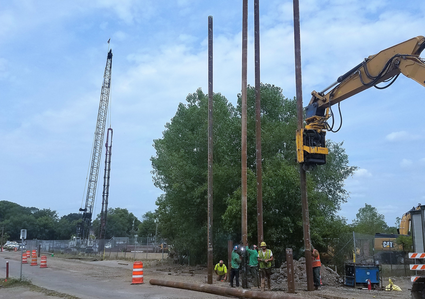 Pile-driving equipment outside on construction site