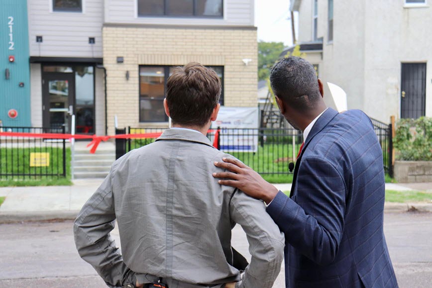 Mayor Frey being shown affordable housing unit.