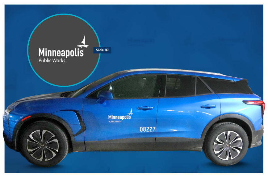Blue car that says Minneapolis Public Works