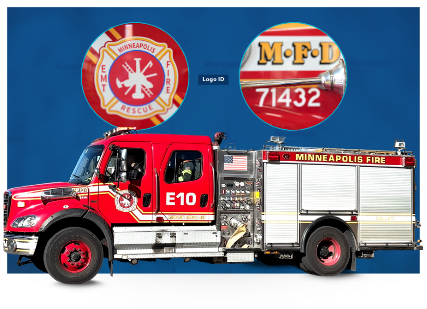 Red fire truck that says MFD Minneapolis EMT Fire Rescue