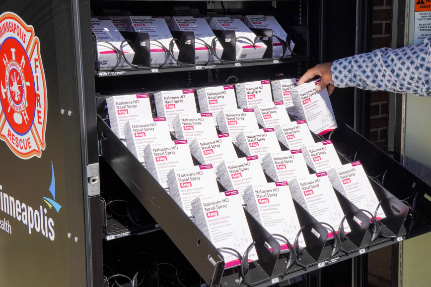Narcan vending machine being restocked