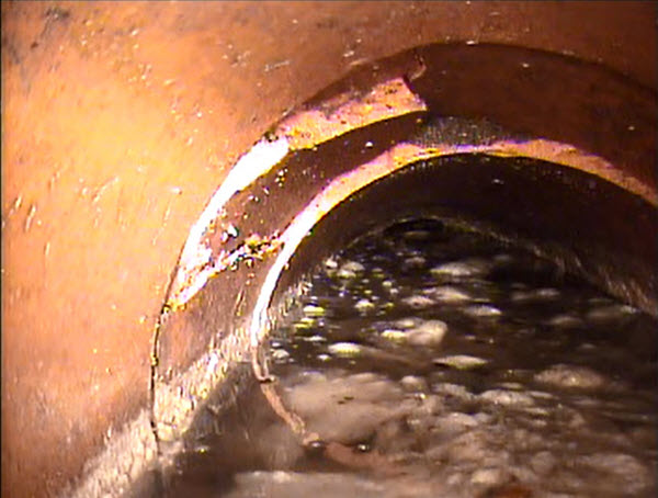 Interior view of pipe on 42nd Street that is broken
