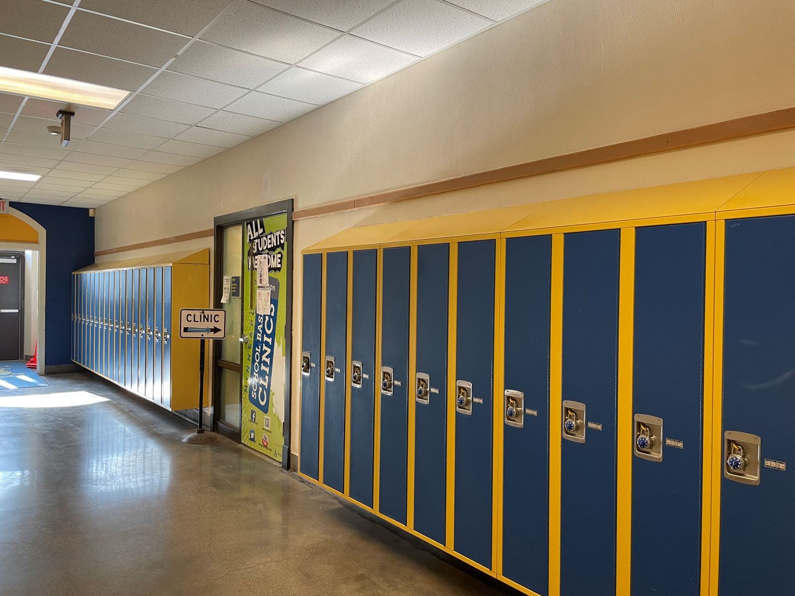 lockers in a school hallway