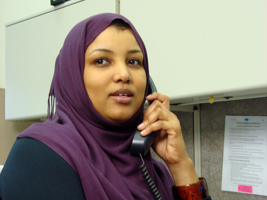 Somali woman interpreter on the phone