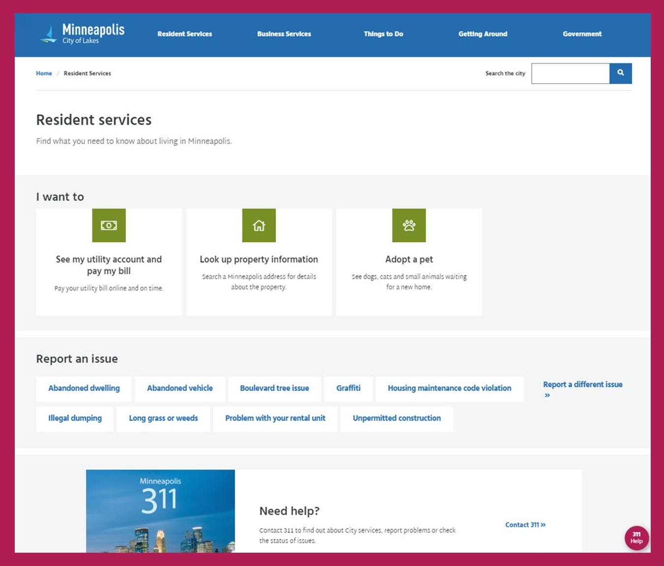 Resident services webpage