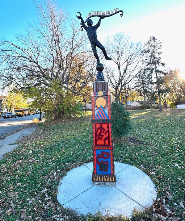 Harrison sculpture upright with base fixed after conservation.
