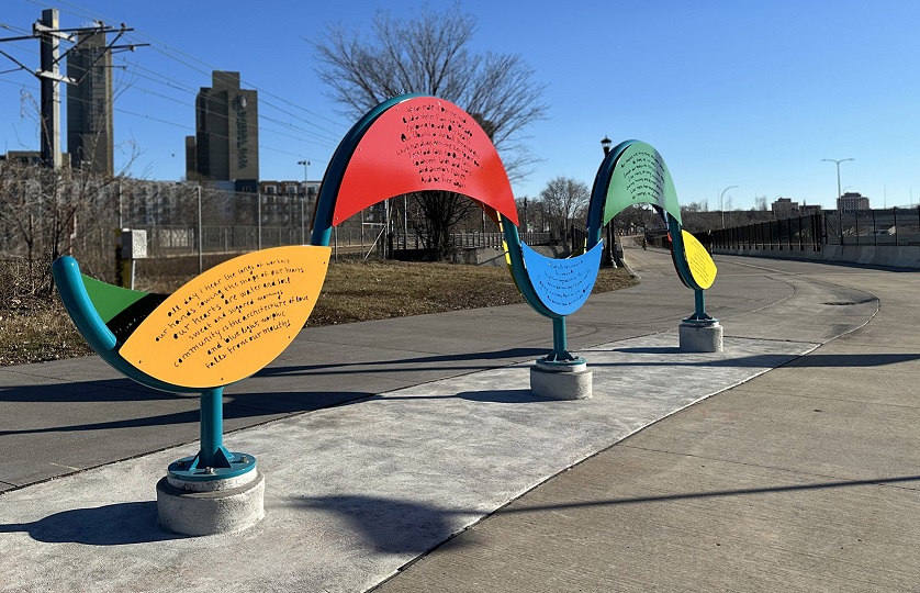 Colorful waves sculpture at Samatar Crossing. Photo credit:  Common Currents by Randy Walker