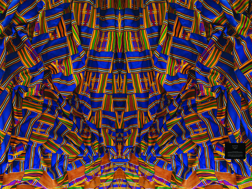 Brightly colored striped fabric on a utility box.