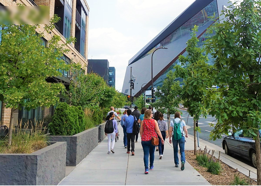 People walking downtown