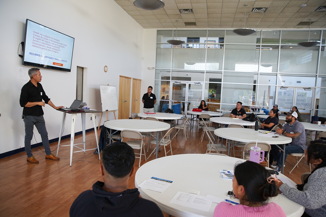 LEDC staff teaching participants how to create a business plan