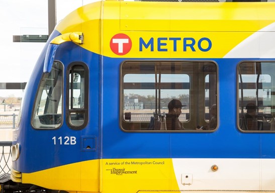 A METRO Blue Line light rail train car