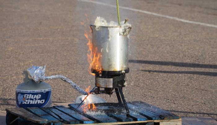 MFD demonstrated the dangers of deep frying a frozen turkey
