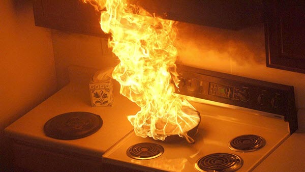 Kitchen fire on a stove