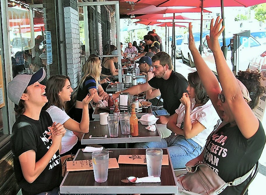 People celebrating at restaurant