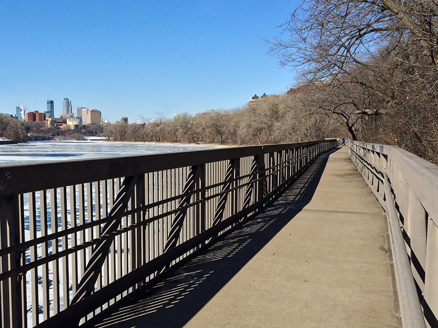 The walkway along the Mississippi, near the University of Minnesota