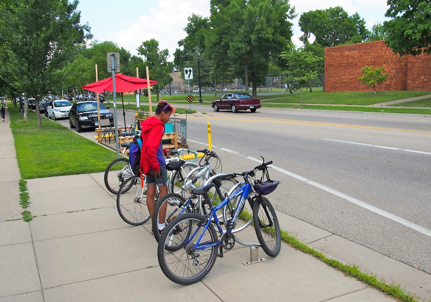 Parking bike at bike rack