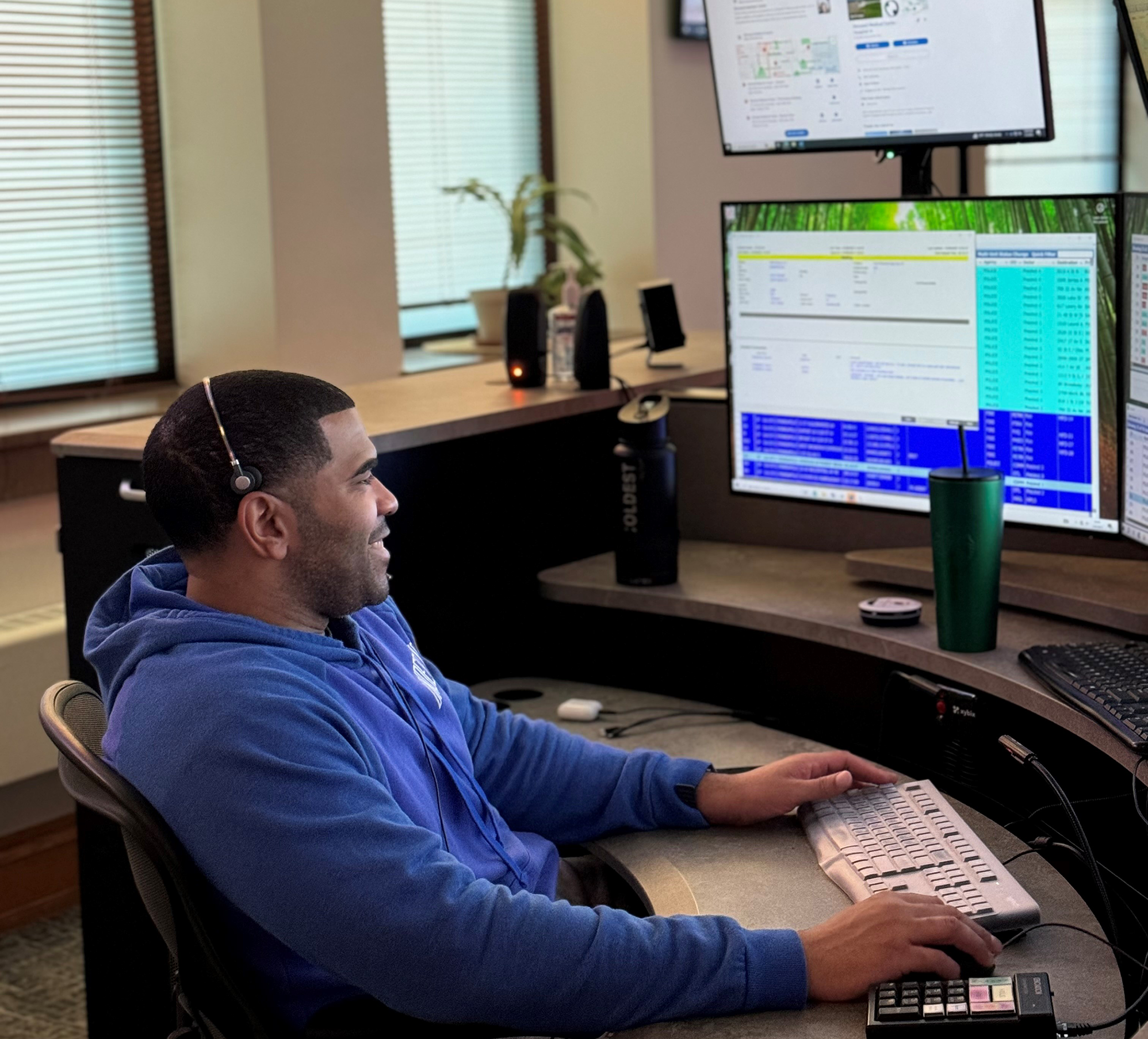 A telecommunicator working in the Minneapolis Emergency Communications Center.