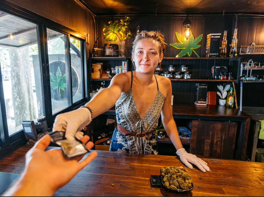 Customer buying cannabis in a store