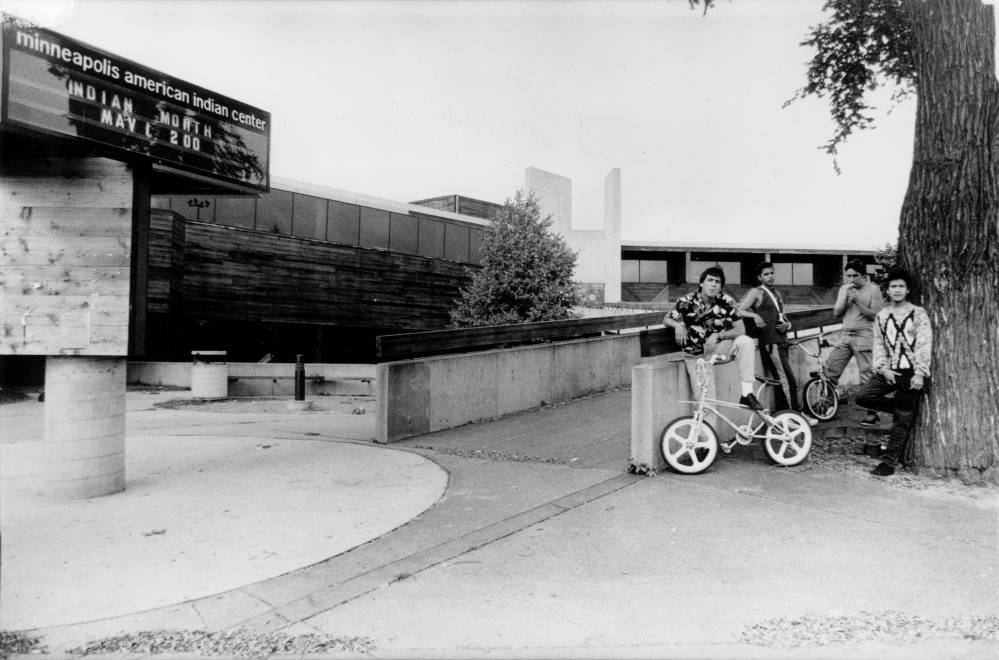 Exterior view of Minneapolis American Indian Center on Franklin Ave. in 1986