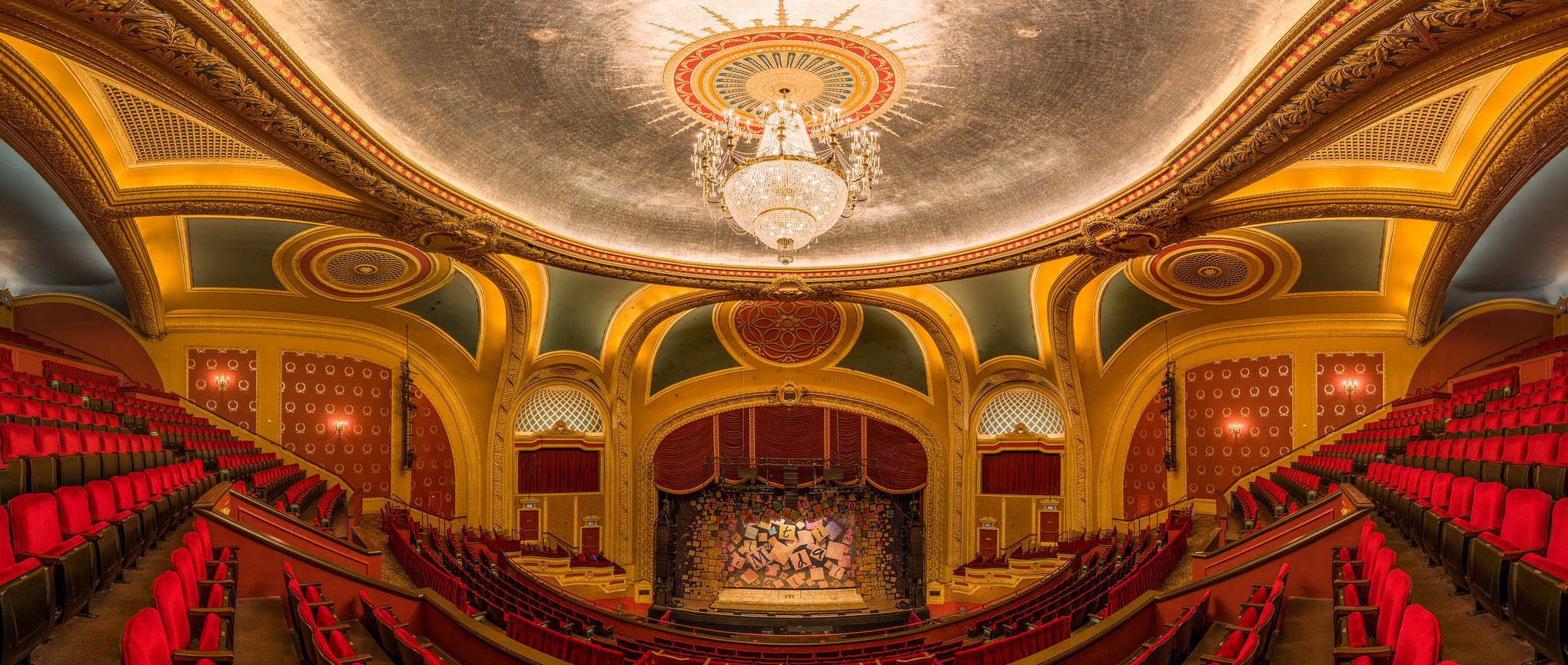 Red and gold ceiling at the Historic Orpheum Theater