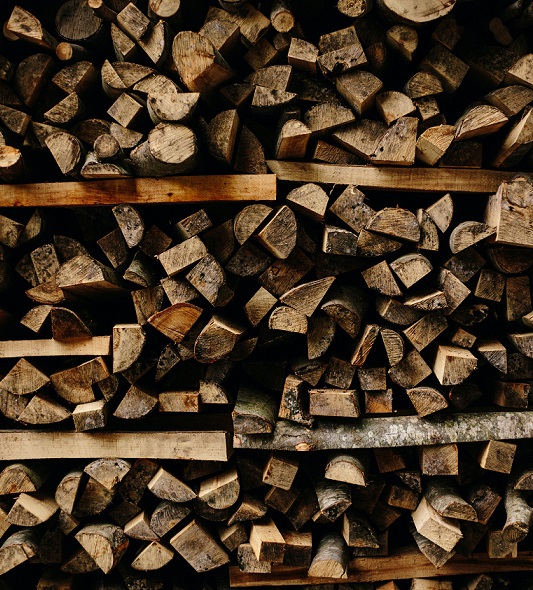 chopped wood in a pile