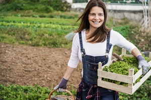 Person in garden with vegetables