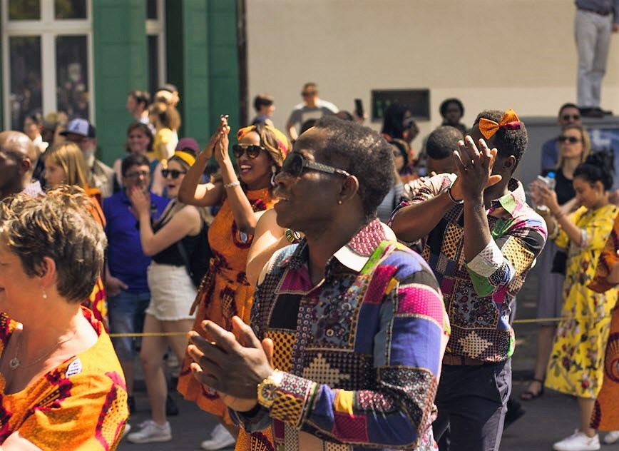 People celebrating outdoors