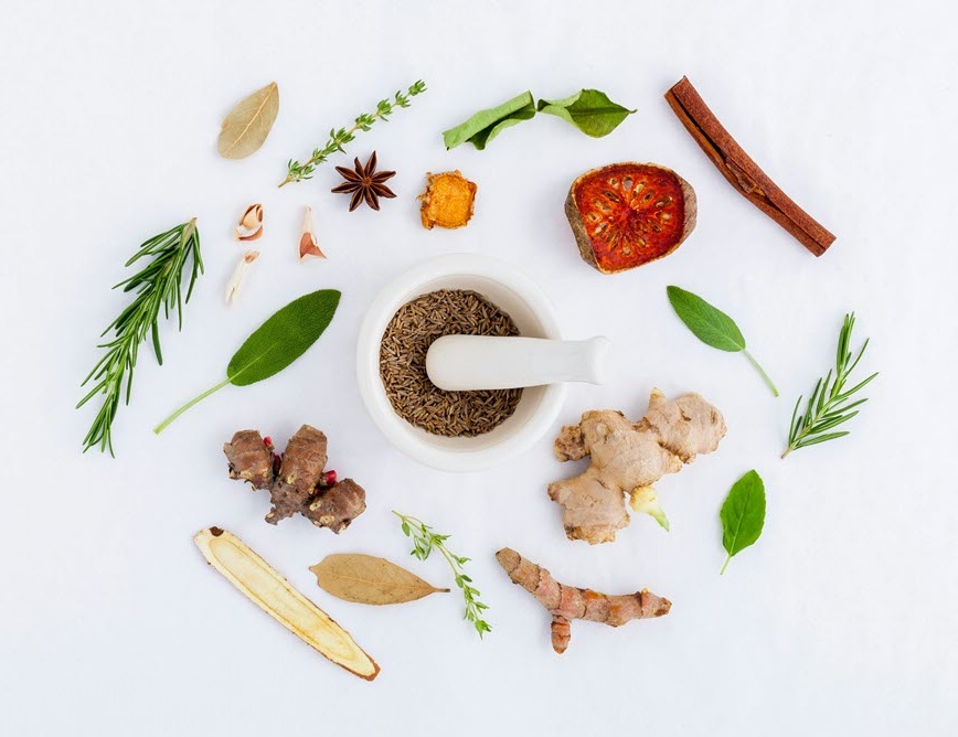 Food additives with pestle and mortar Food additives with pestle and mortar