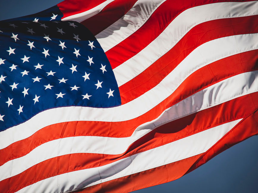 Close-up of furled U.S. flag