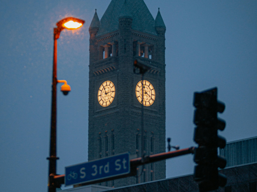 Street light near City Hall downtown Minneapolis