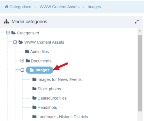 Select image folder in media library. Select image folder in media library.
